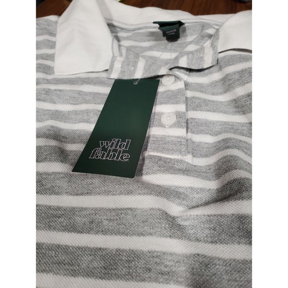 Womens Short Sleeve Boxy Cropped Polo T Shirt Wild Fable Gray Striped XL - Picture 5 of 9